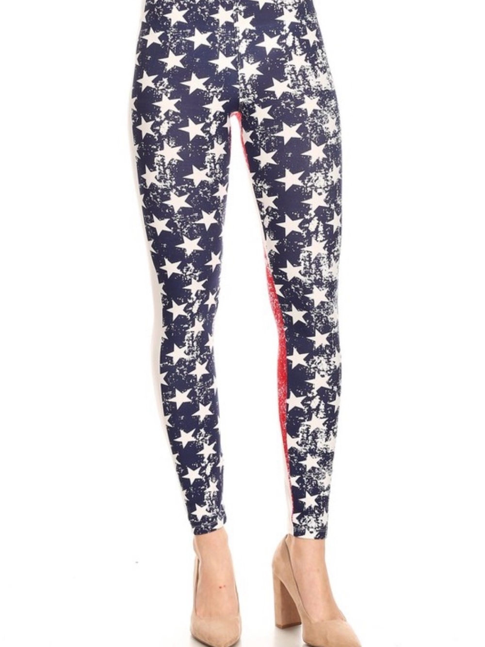 MOA USA Navy & White Star High-Waist Leggings w/ Red Side Stripe fit up to xl